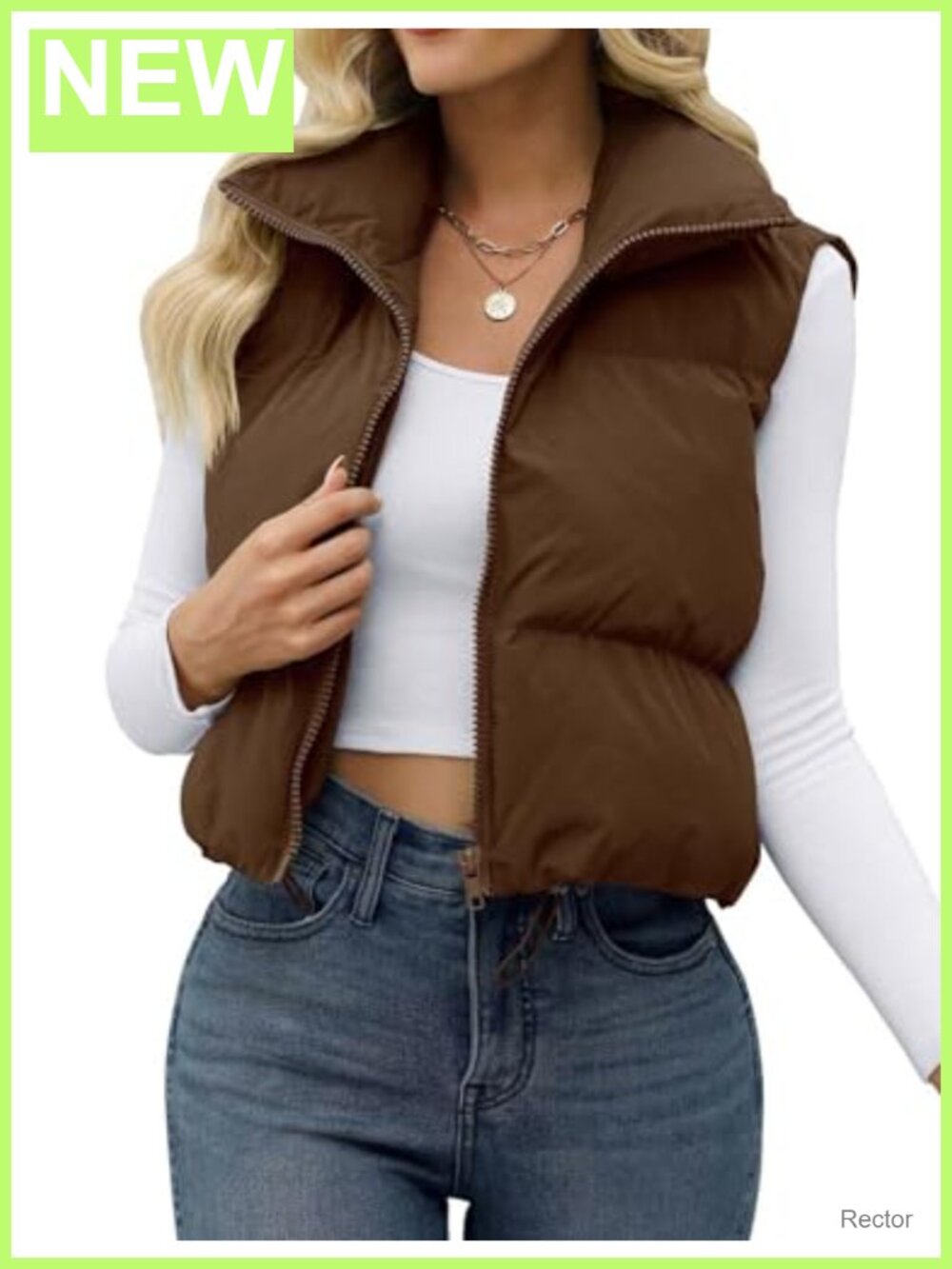Women's Crop Puffer Vest Full Zip Sleeveless Padded Gilet Winter Outerwear